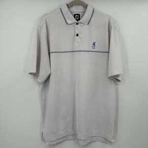 FootJoy Mens White Stripe Performance Golf Polo Shirt Large FJ 1899 Logo Preppy